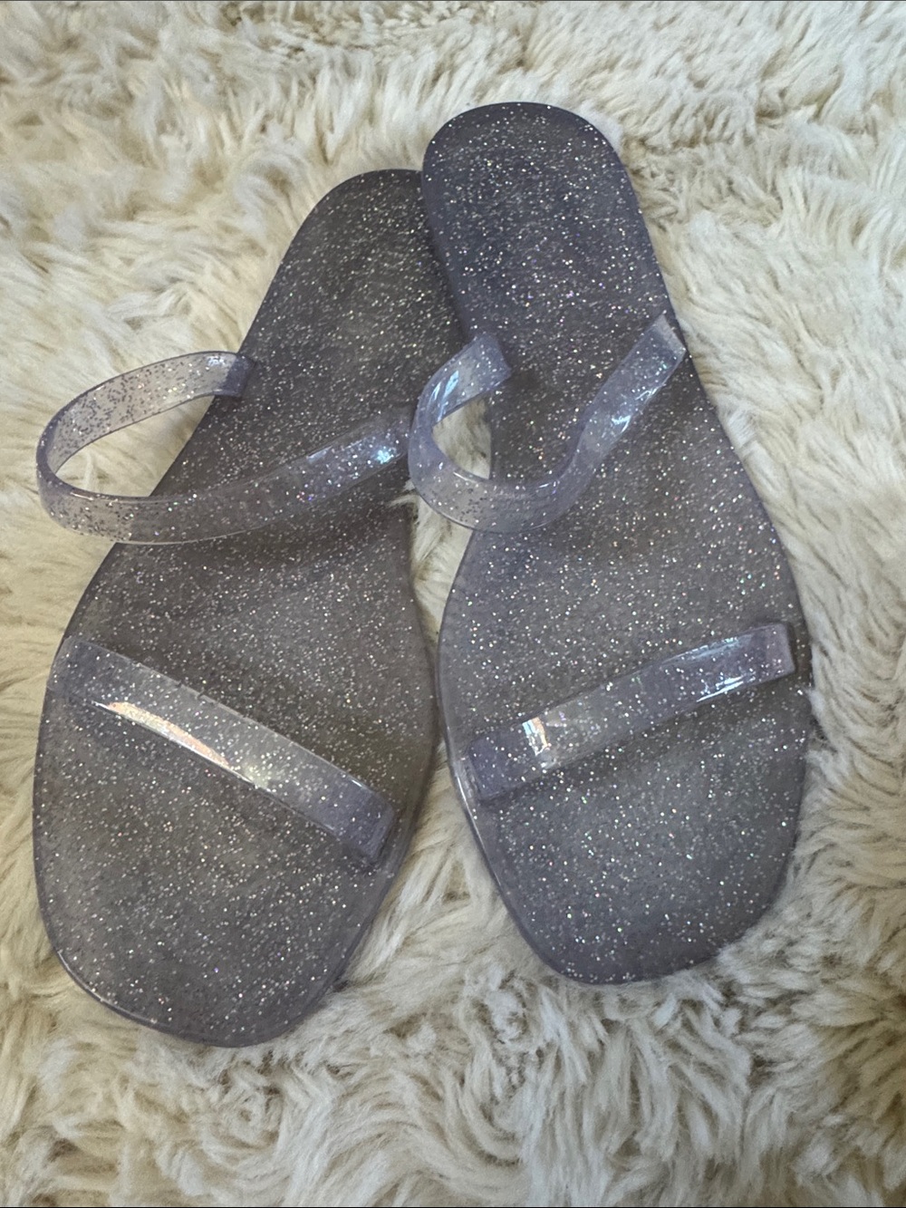 Clear Glitter Jelly Slide Sandals - Women's Sparkle Slides Size 6